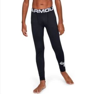 NWT Under Armour Boys YM Black/White Cold Gear Baselayer Fitted Pants M Youth M